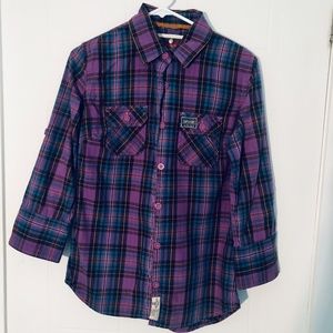 Superdry Women's Purple Plaid Cotton, Button Down Shirt Large•
